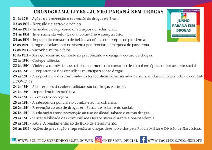 Cronograma Oficial Junho Paraná Sem Drogas 2020