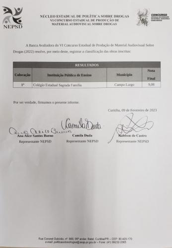 Avaliação do VI Estadual de Produção de Material Audiovisual Sobre Drogas